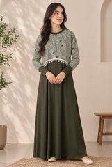 Ladies Green Stylish Printed & Textured Flare Maxi