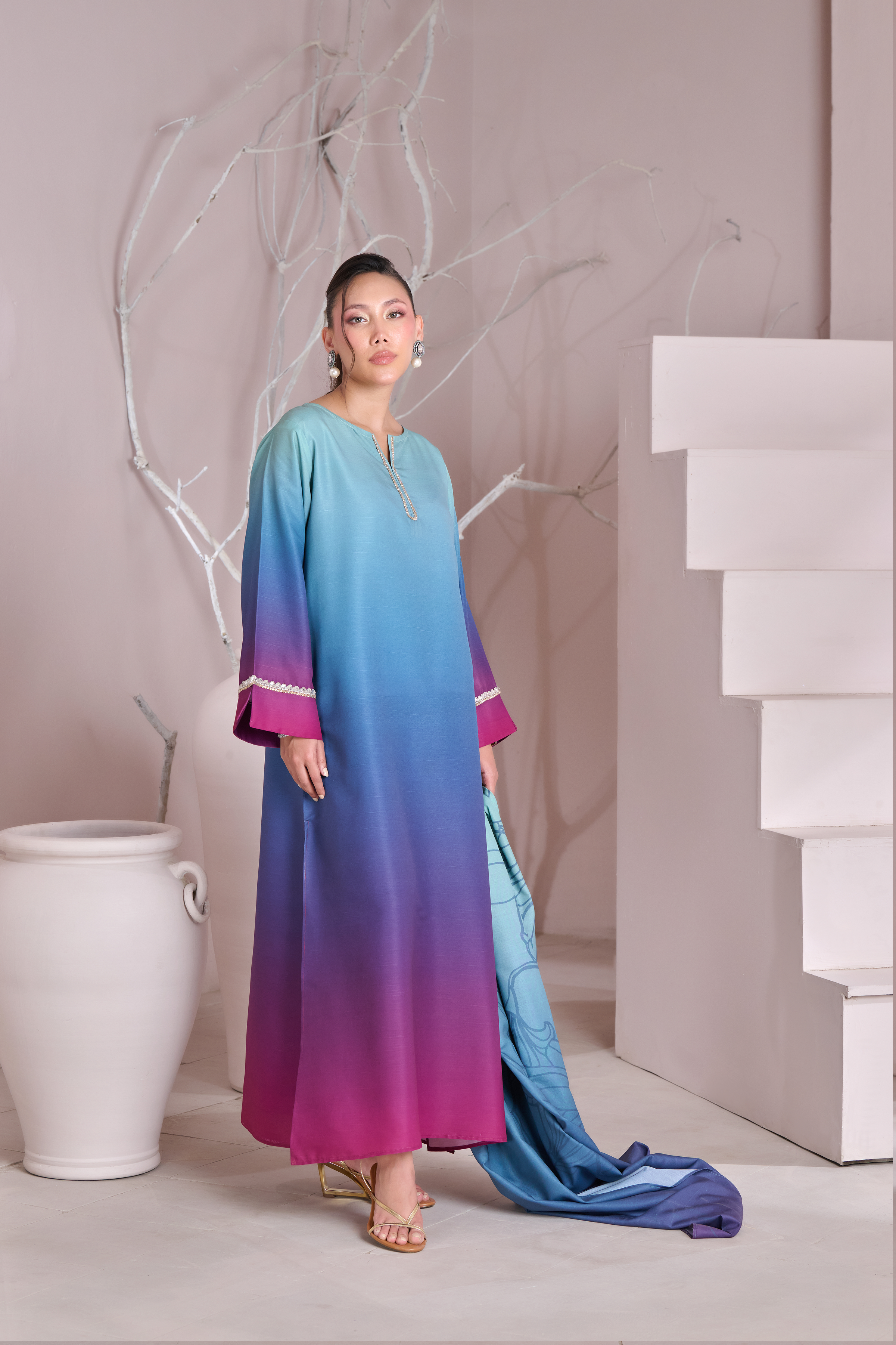 Silk 3Piece Printed Kaftan Set IB - 402