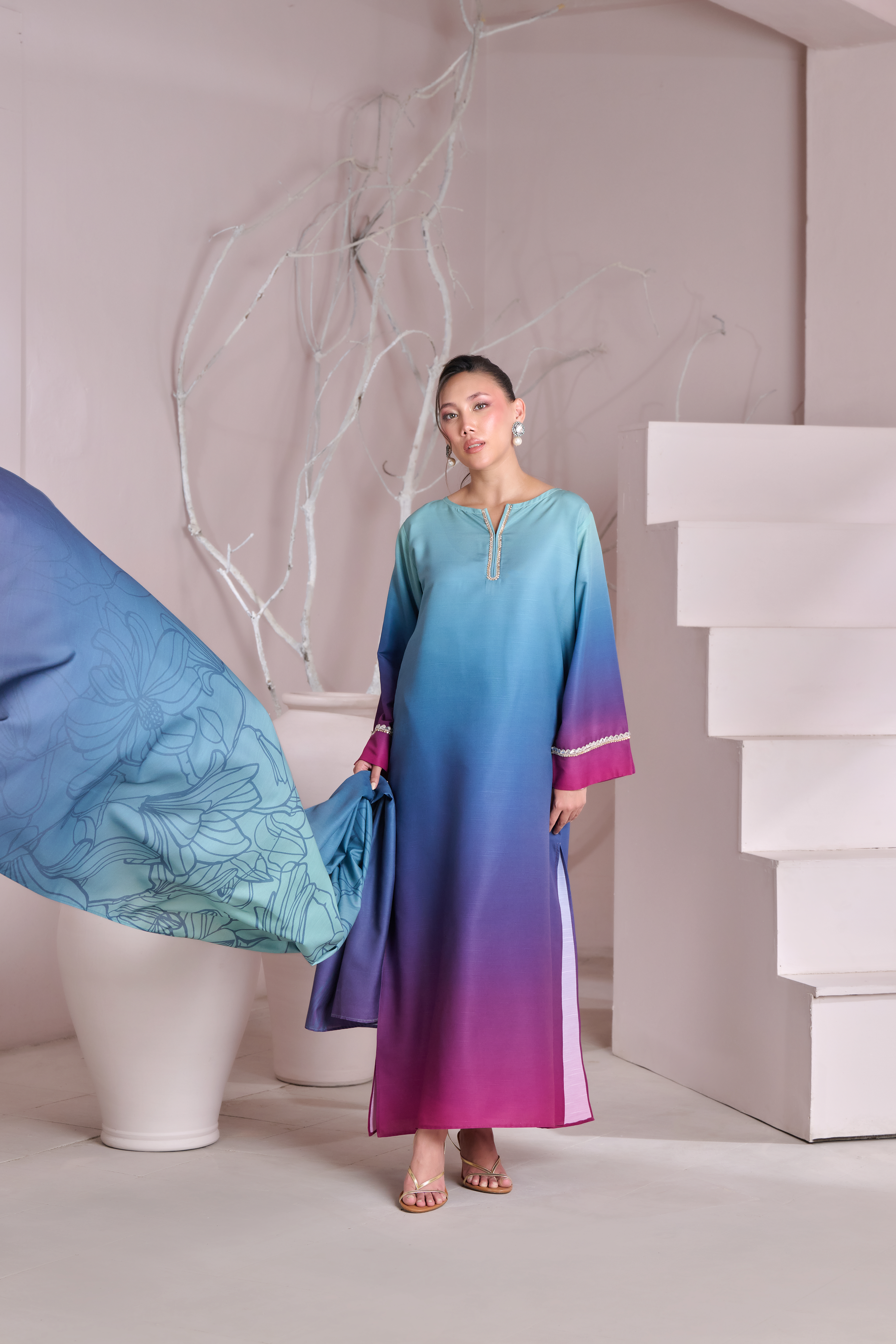 Silk 3Piece Printed Kaftan Set IB - 402