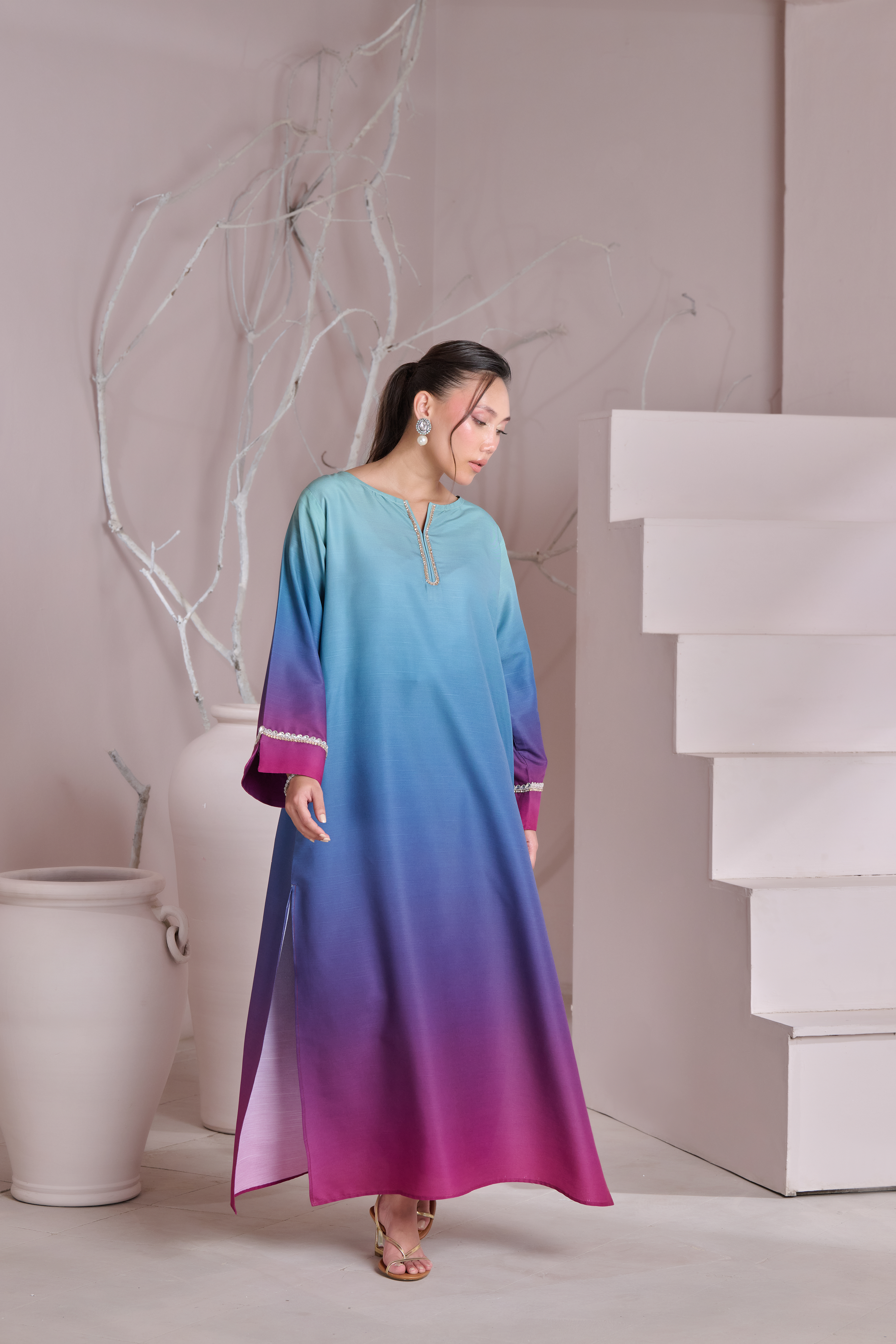 Silk 3Piece Printed Kaftan Set IB - 402