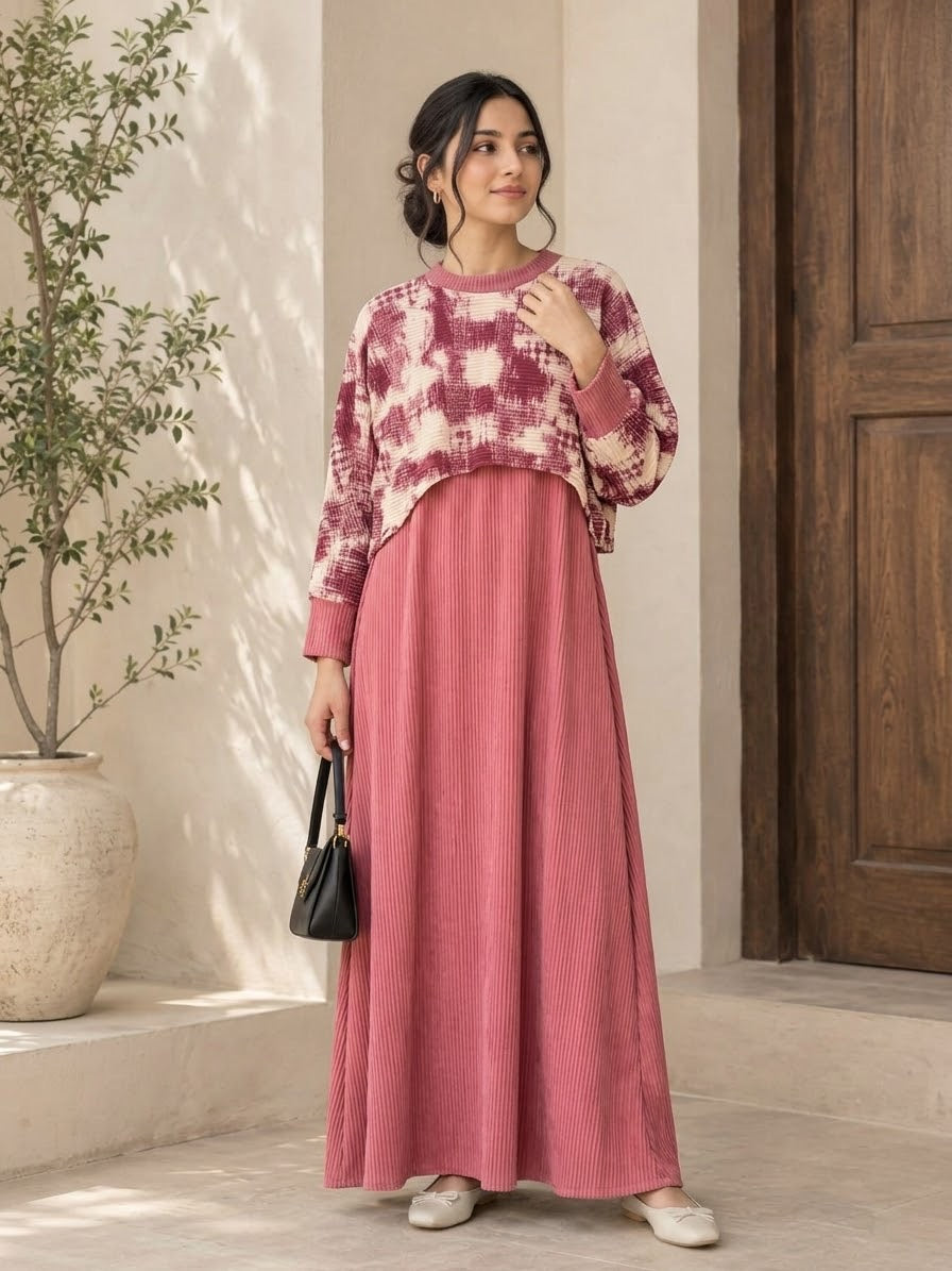 2-Piece Ribbed Maxi Dress with Cropped Knit Sweater Set