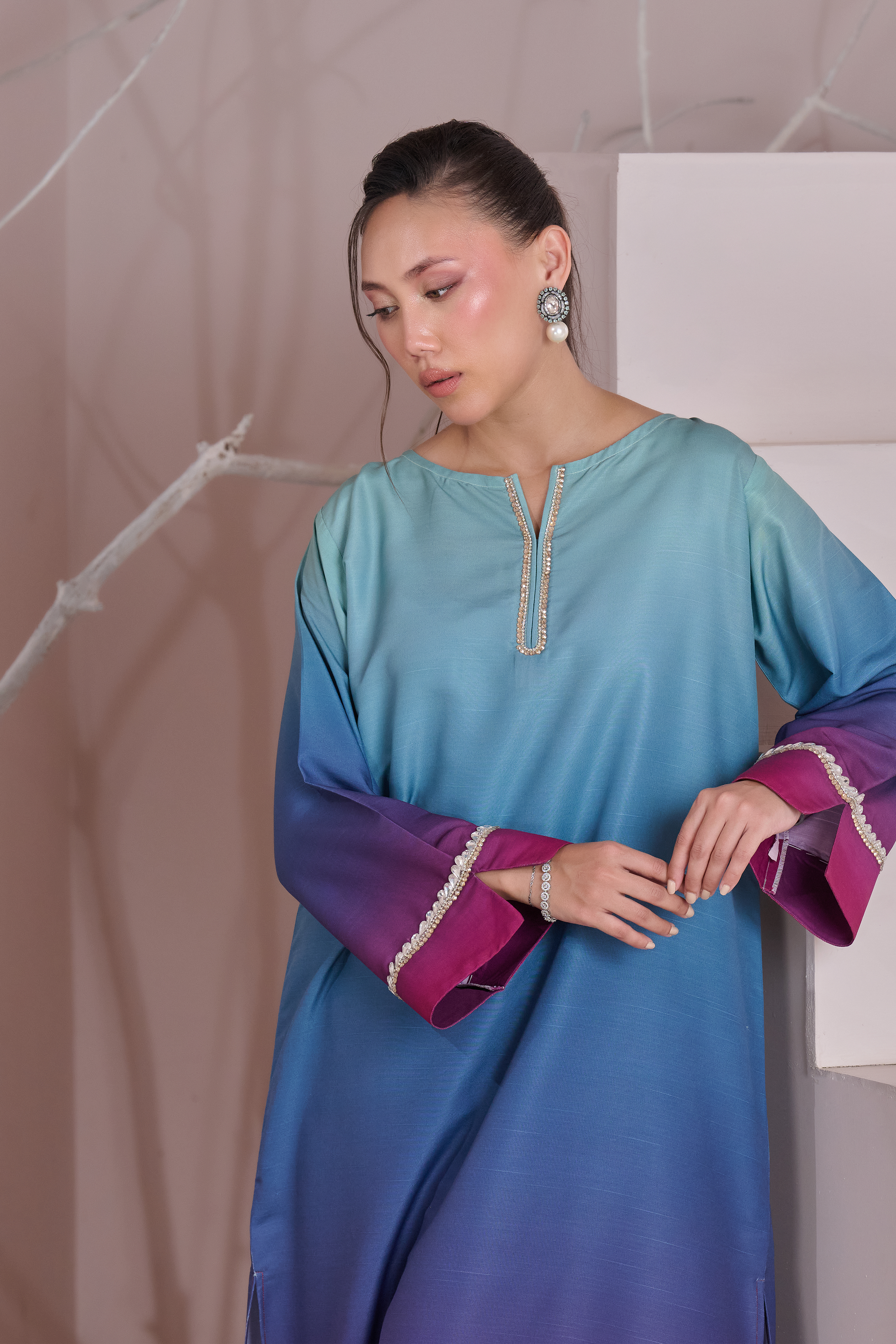 Silk 3Piece Printed Kaftan Set IB - 402