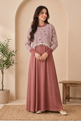 Ladies Pink Stylish Printed & Textured Flare Maxi