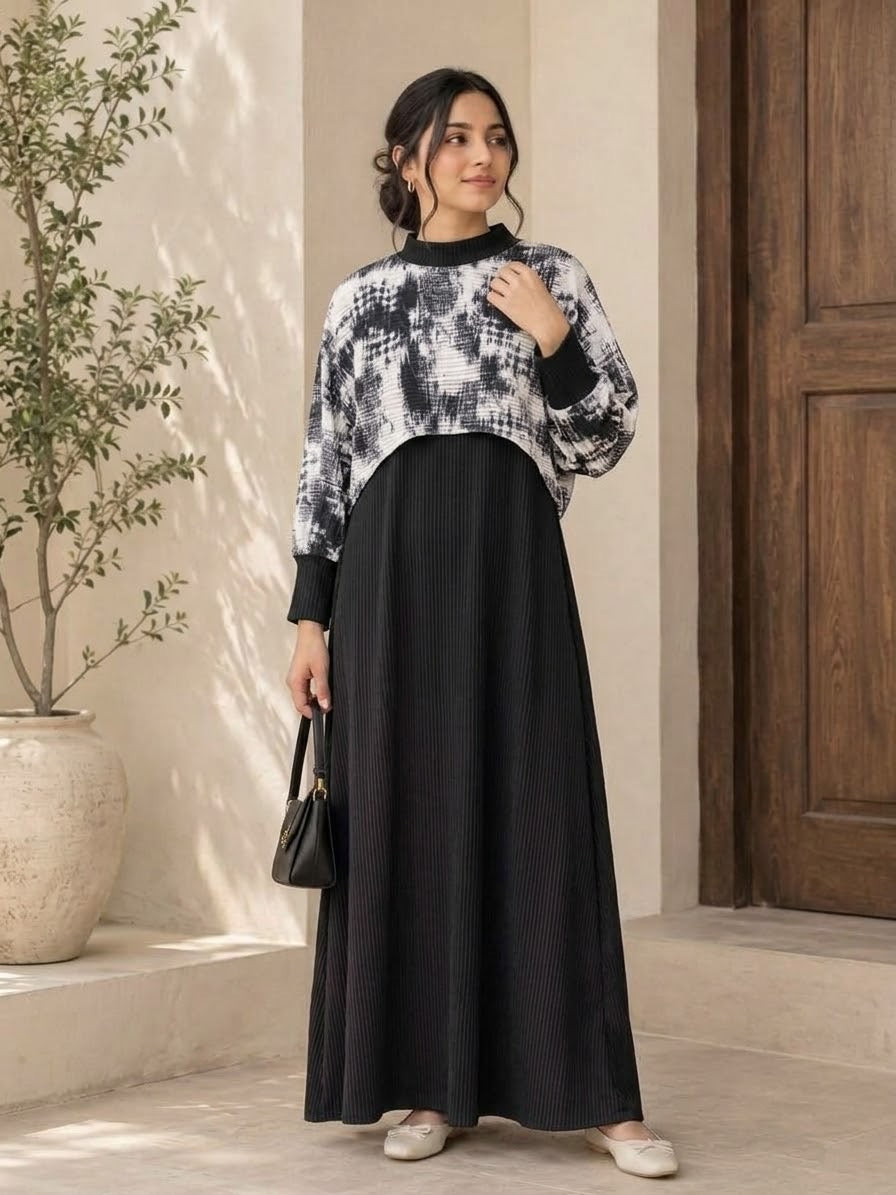 2-Piece Ribbed Maxi Dress with Cropped Knit Sweater Set