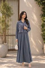 Women's 2-Piece Gray Shimmer Maxi Dress with Cropped Jacket