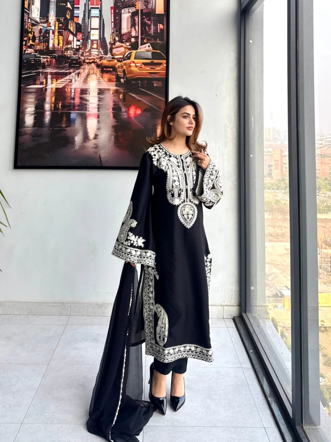 Lawn Embroidered 3Piece Stitched IB - [415 BLK]