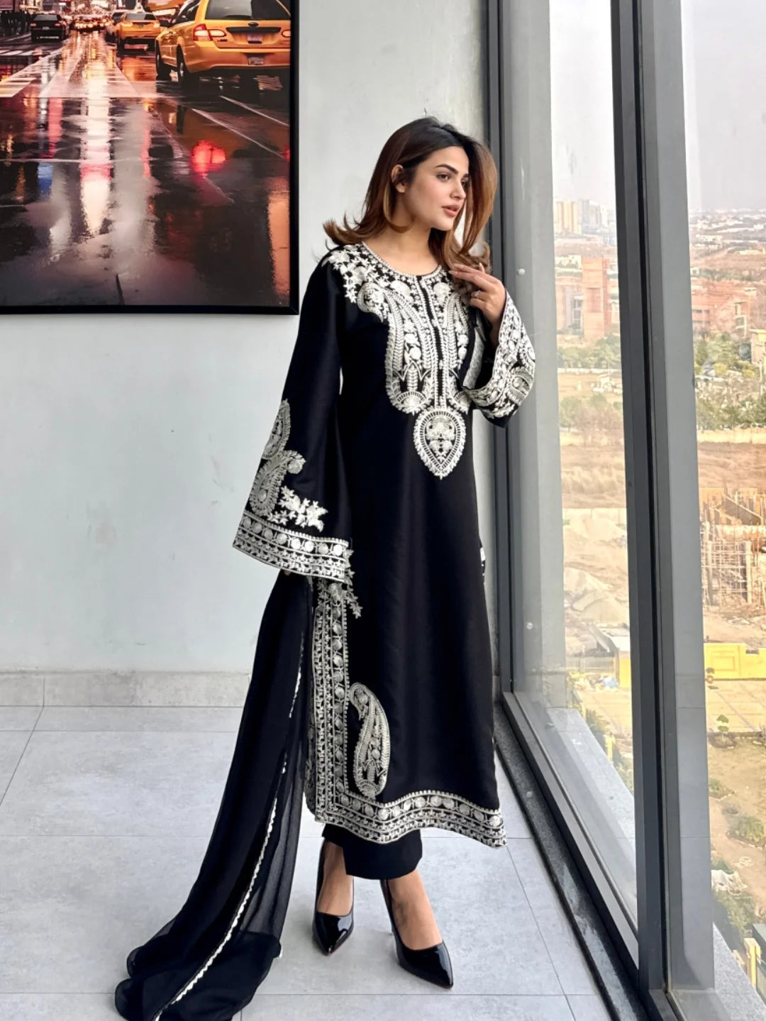 Lawn Embroidered 3Piece Stitched IB - [415 BLK]