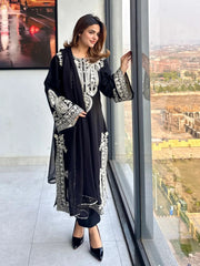 Lawn Embroidered 3Piece Stitched IB - [415 BLK]