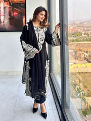 Lawn Embroidered 3Piece Stitched IB - [415 BLK]