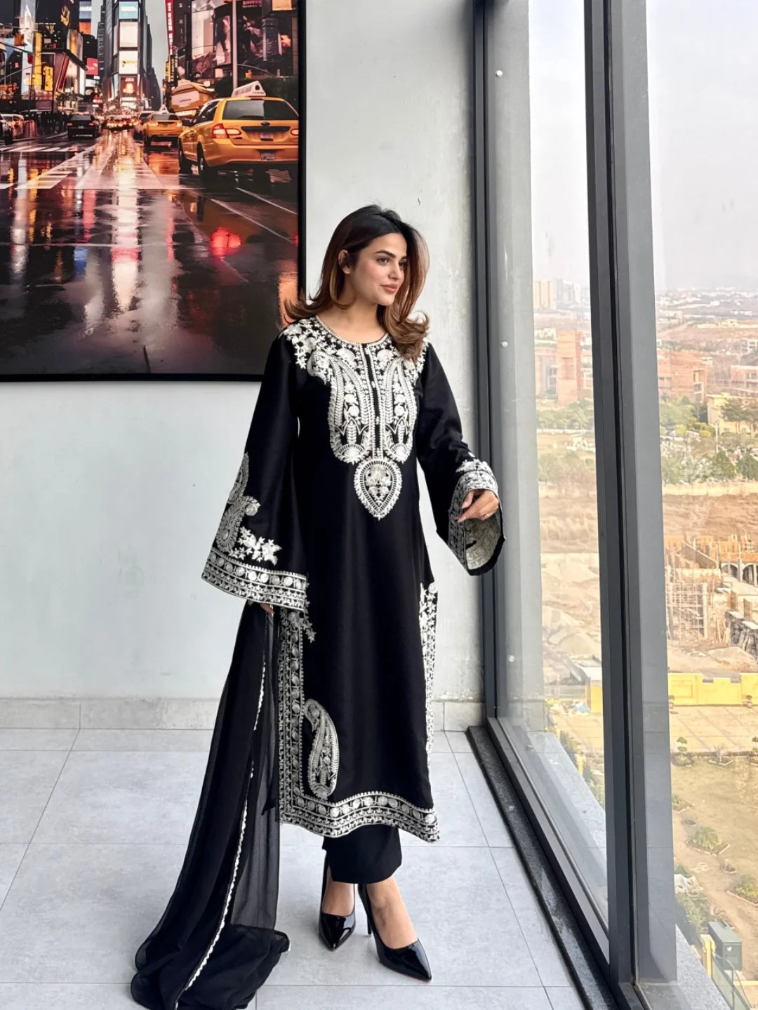Lawn Embroidered 3Piece Stitched IB - [415 BLK]
