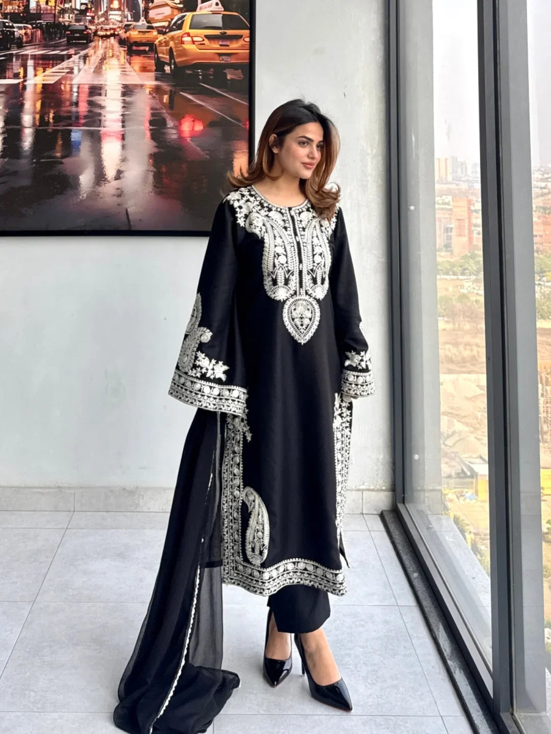 Lawn Embroidered 3Piece Stitched IB - [415 BLK]