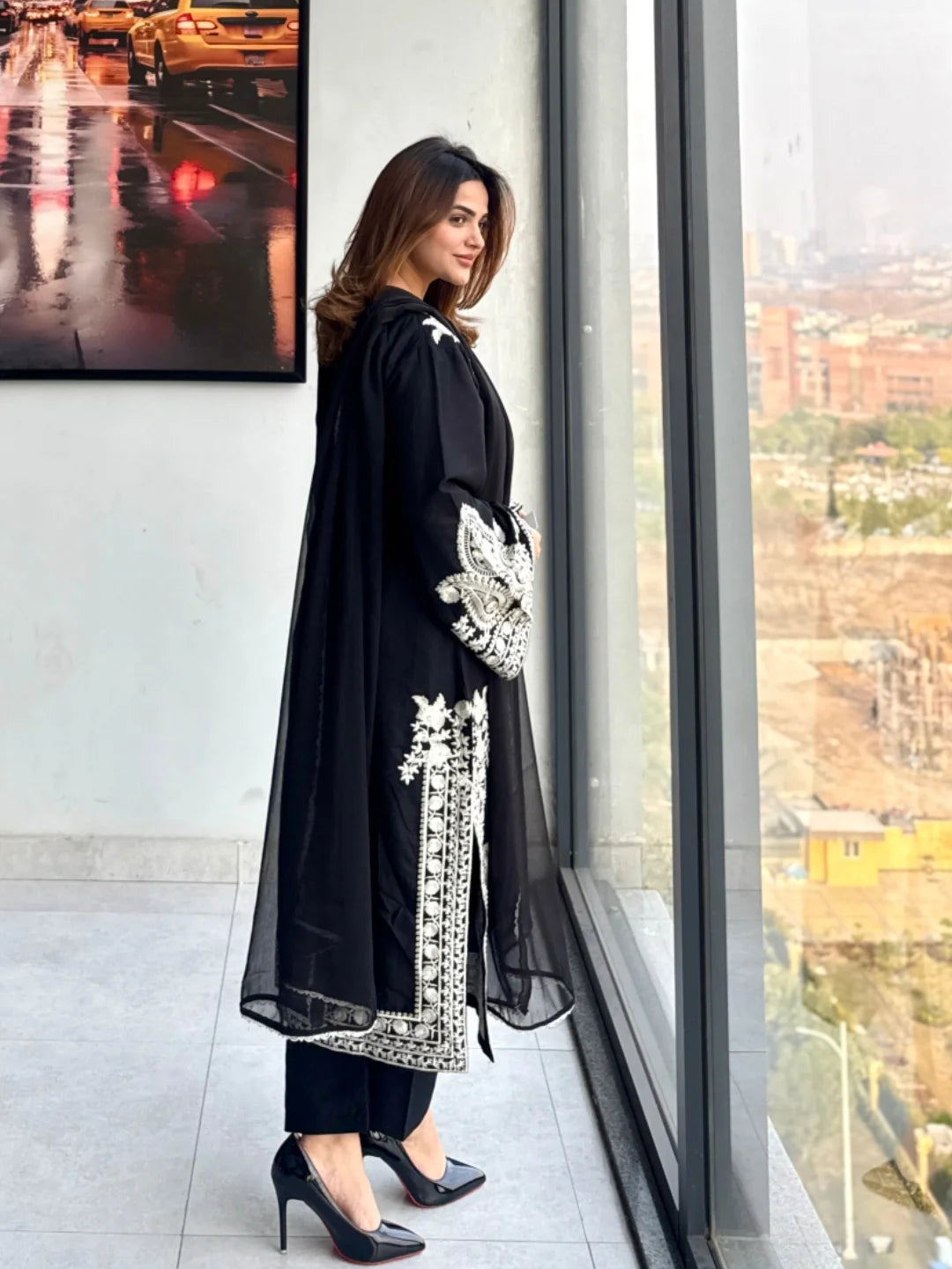 Lawn Embroidered 3Piece Stitched IB - [415 BLK]