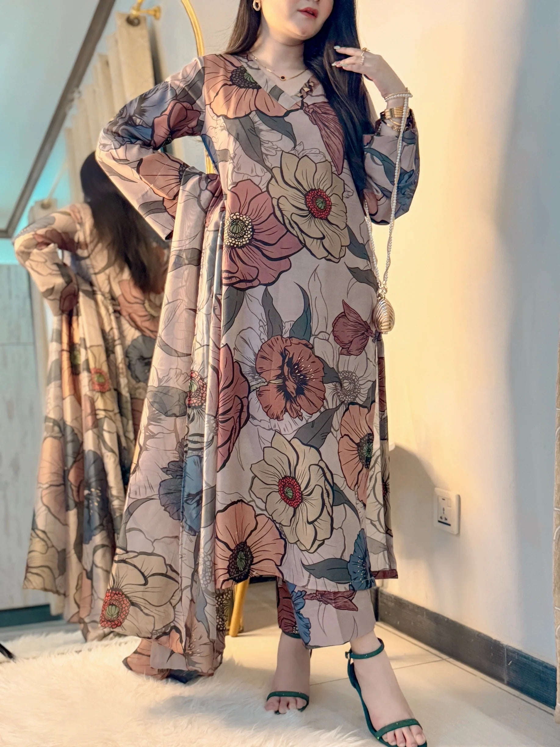 Lawn Silk Printed Stitched 3Piece IB - 398