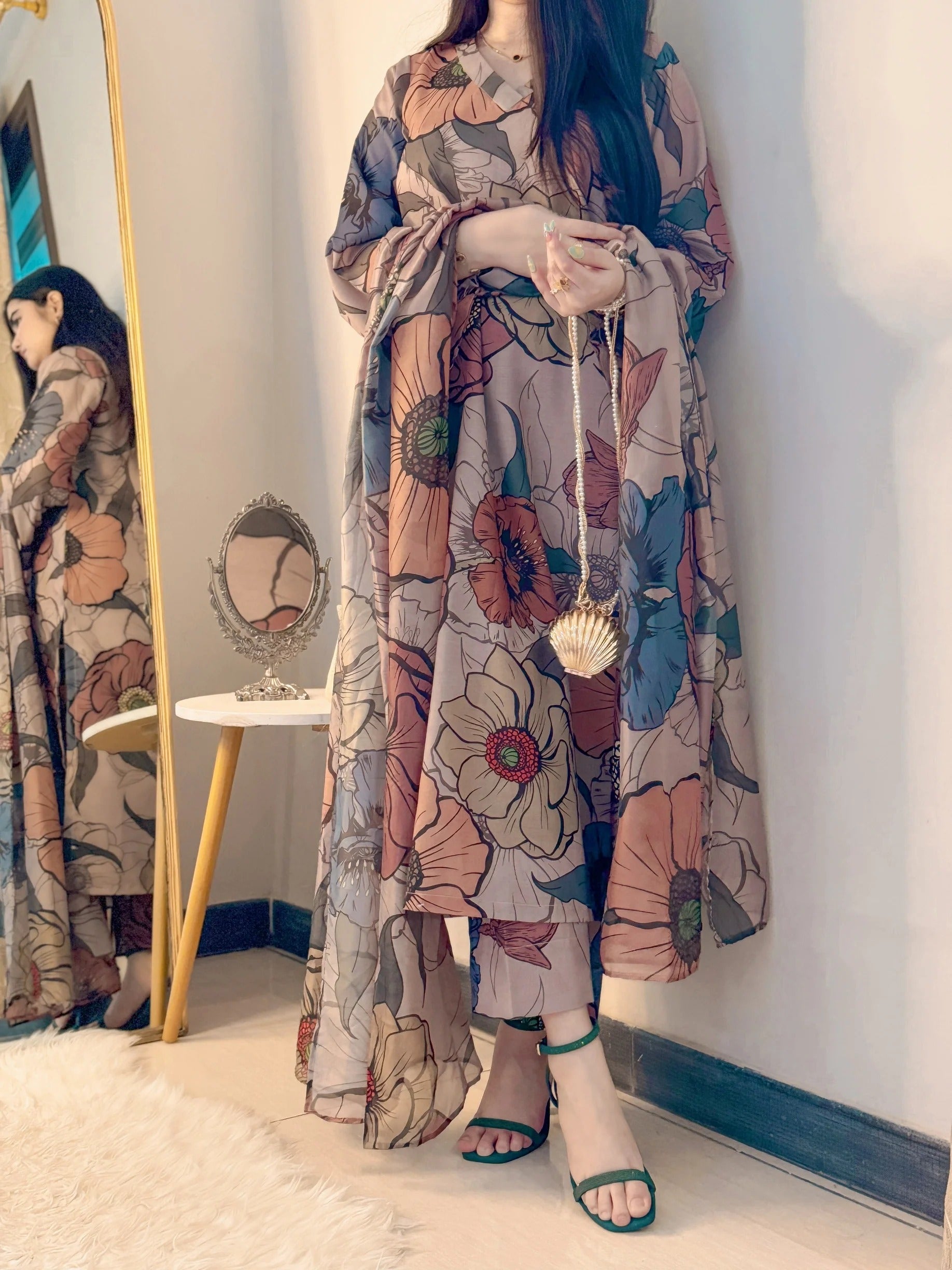 Lawn Silk Printed Stitched 3Piece IB - 398