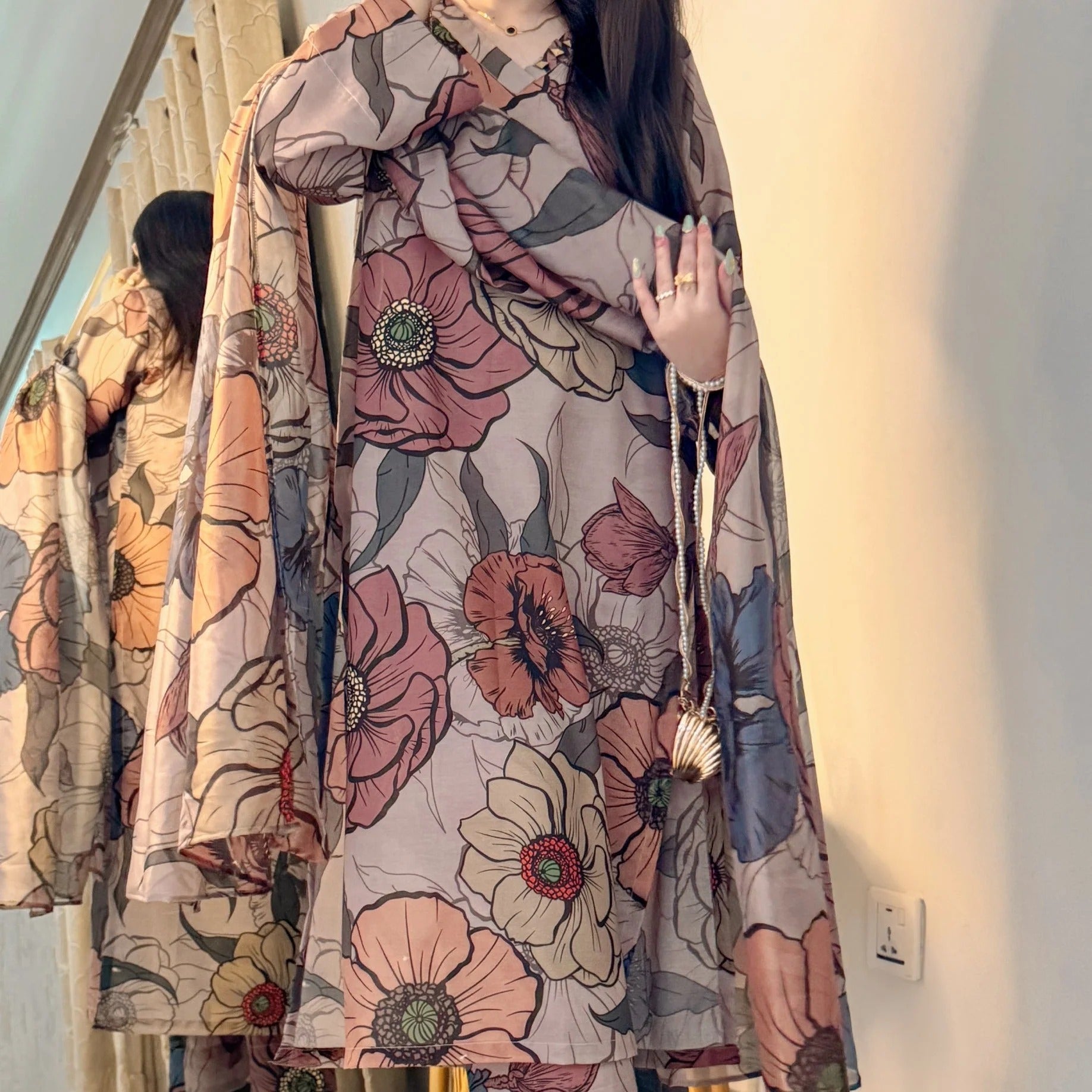 Lawn Silk Printed Stitched 3Piece IB - 398
